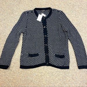 Banana Republic Black & Grey Textured Knit Button Up Cardigan Pockets size L